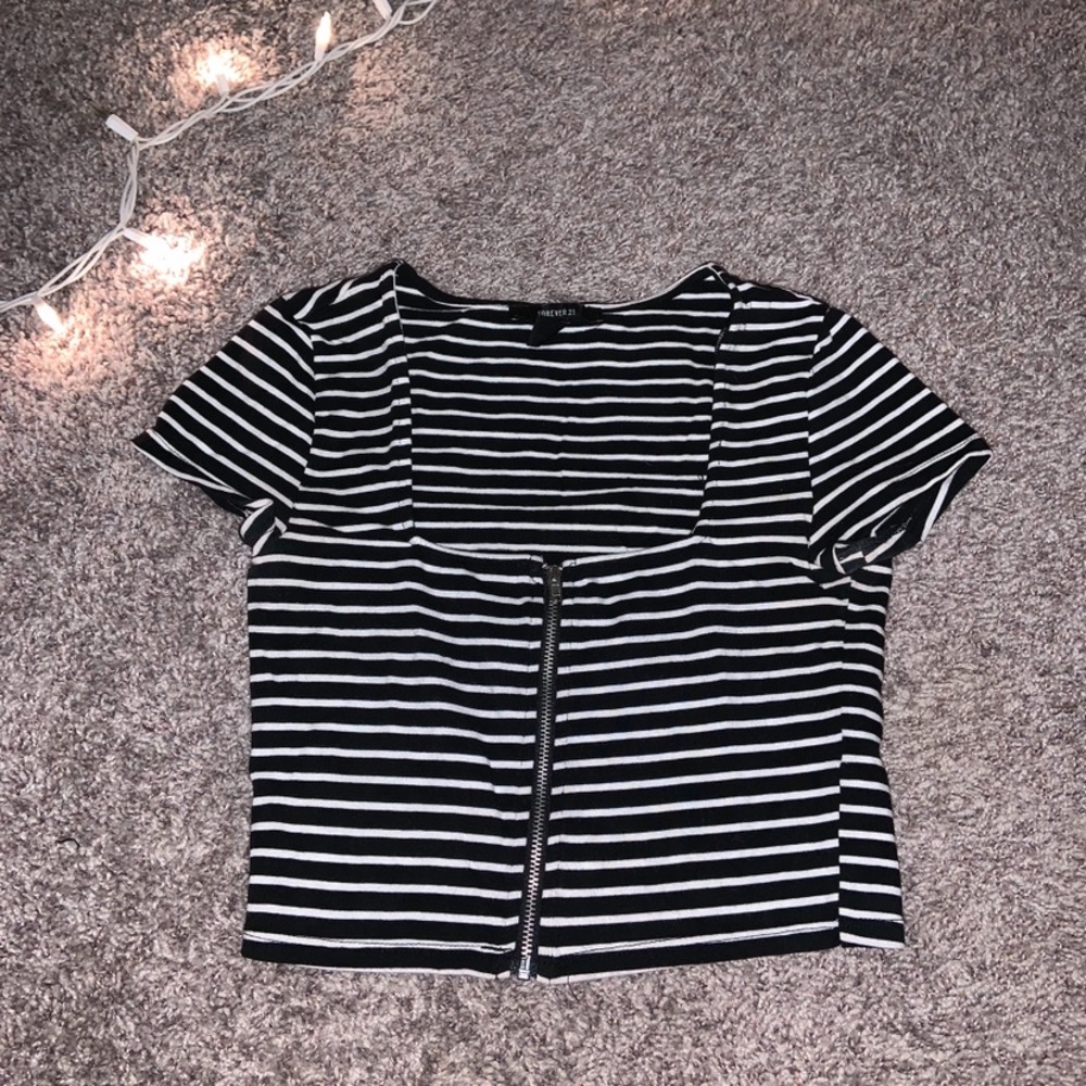 Black and white striped crop top